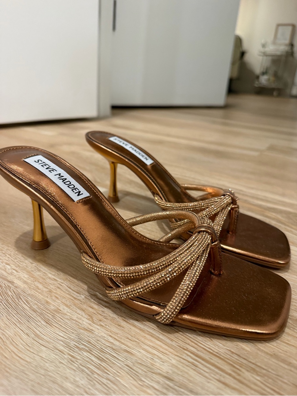 Steve Madden Metallic Bronze Jazee slide sandal heels- 6.5